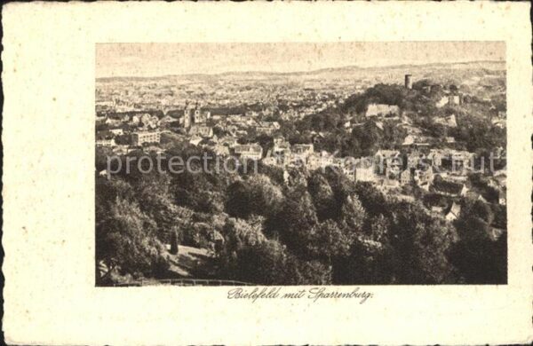 Bielefeld Panorama mit Sparrenburg Kupfertiefdruc