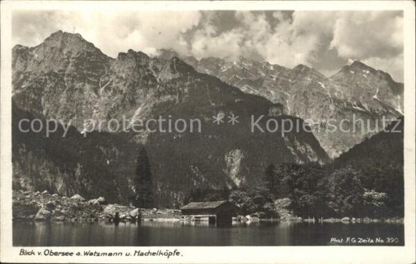 Koenigsee Berchtesgaden Blick vom Obersee auf Watzmann und Hach