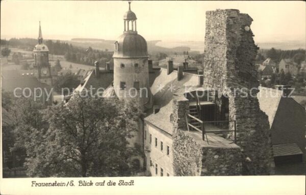 Frauenstein Sachsen Blick auf die Stadt Ruine Handabzug
