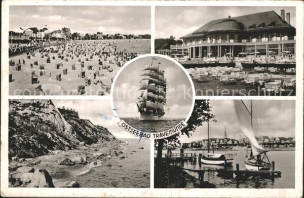 Travemuende Ostseebad Strand Küste Hafen Segelschiff Casino T