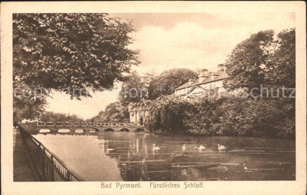 Bad Pyrmont Fürstliches Schloss Brücke Schwäne
