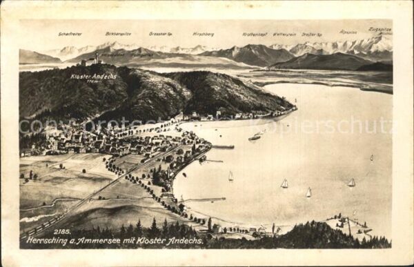 Herrsching Ammersee mit Kloster Andechs Alpenpanorama aus d