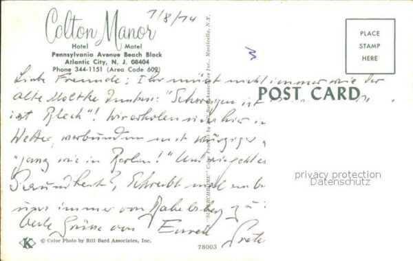 Atlantic City New Jersey Colton Manor Hotel Swimming Pool – Bild 2