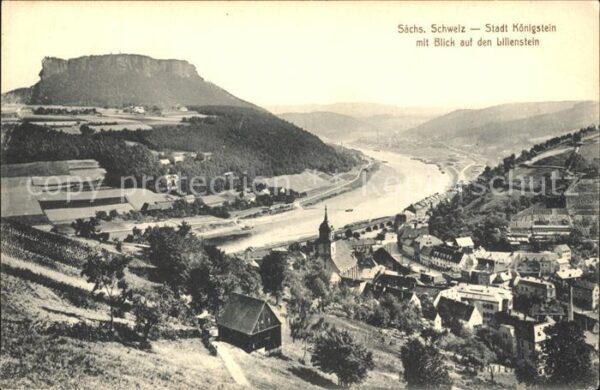 Koenigstein Saechsische Schweiz Panorama Blick auf den Lilienstein Tafe