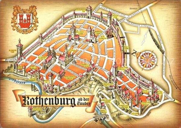Rothenburg Tauber Stadtplan mit Sehenswürdigkeiten Wappen