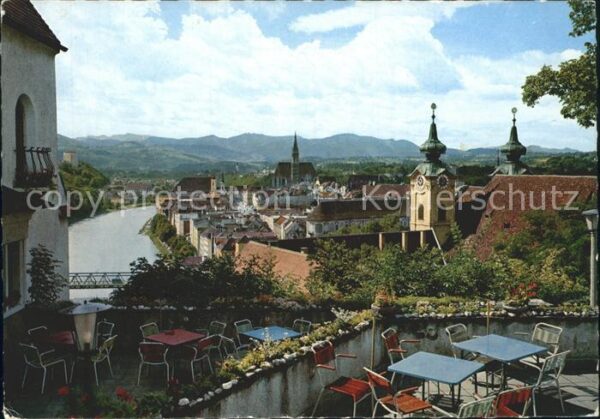 Steyr Enns Oberoesterreich Panorama Blick vom Tabor Kaffeerestaura