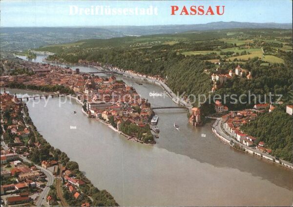 Passau Zusammenfluss von Inn Donau und Ilz Fli