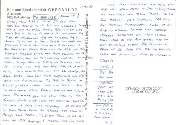 Bad Aibling Kur und Krankenanstalt Ghersburg Speise – Bild 2