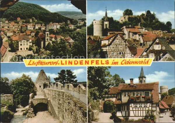 Lindenfels Odenwald Panorama mit Burg Cafe Restaurant Hotel