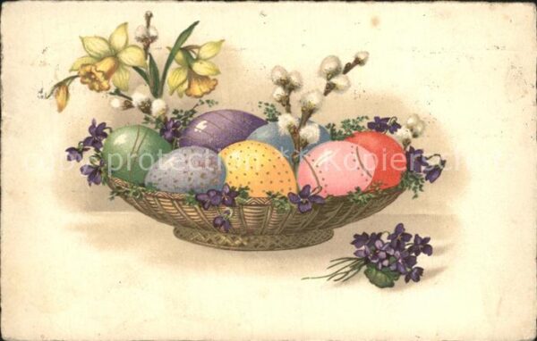Ostern Easter Paques Ostereier Korb Veilchen Narzissen Weide