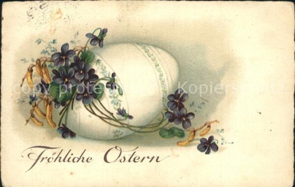 Ostern Easter Paques Osterei Veilchen Weidenkätzchen Litho