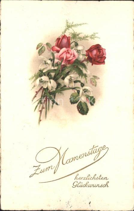 Namenstag Namenskarte Rosen Schneeglöckchen