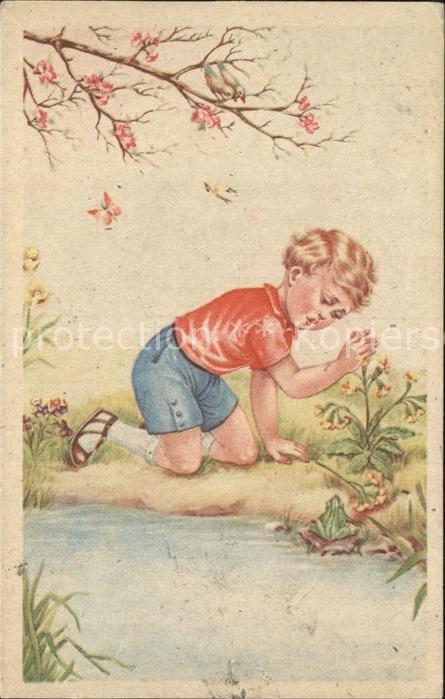 Kinder Child Enfants Blumen Schmetterling Vögel Fluss