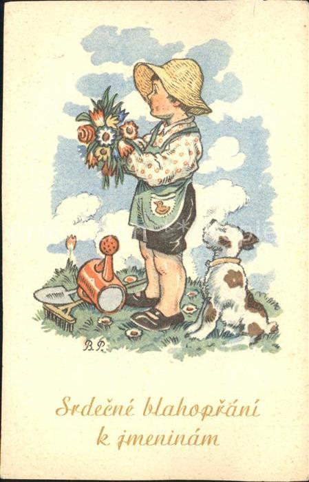 Gaertner Blumen Giesskanne Gartenschaufel Hund