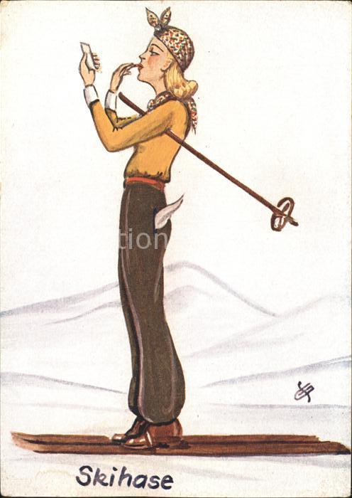Skifahren Skihase Frau Taschenspiegel Lippenstift