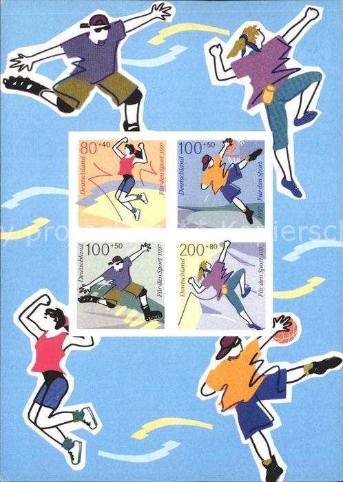 Briefmarken auf Postkarte Deutschland Für den Sport 1997