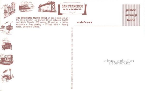 San Francisco California Whitcomb Motor Hotel – Bild 2