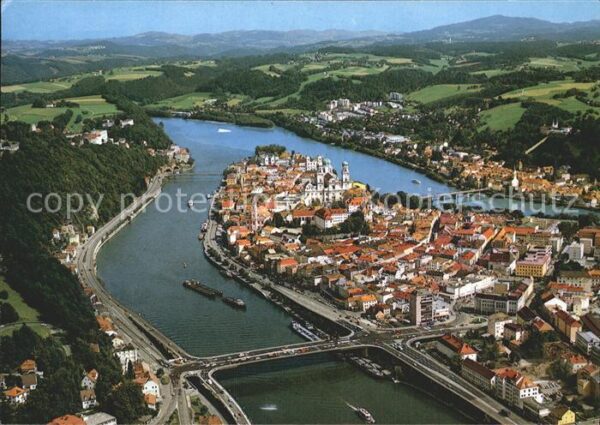 Passau Fliegeraufnahme Mündung des Inn und der