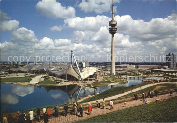 Muenchen Olympiaturm Sporthalle und Schwimmhalle