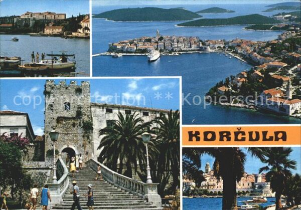 Korcula Fliegeraufnahme Hafen Steinturm