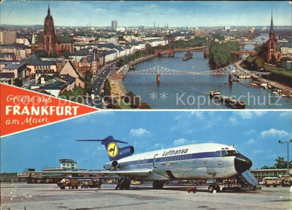 Frankfurt Main Fliegeraufnahme Mainufer mit Dom Flugha