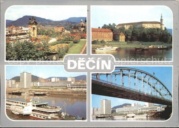 Decin Boehmen Park Brücke Burg Schiffe