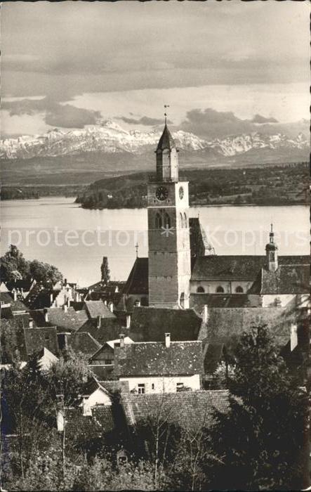 Ueberlingen Bodensee Kirche mit Säntis