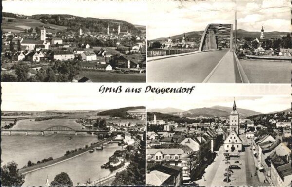 Deggendorf Donau Fliegeraufnahme Brücke Kirche Teilansic