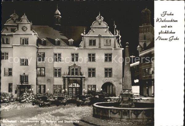 Darmstadt Marktbrunnen mit Rathaus und Stadtkirch
