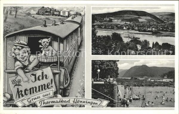 Bad Hoenningen Thermalbad Blick über den Rhein Eisenba