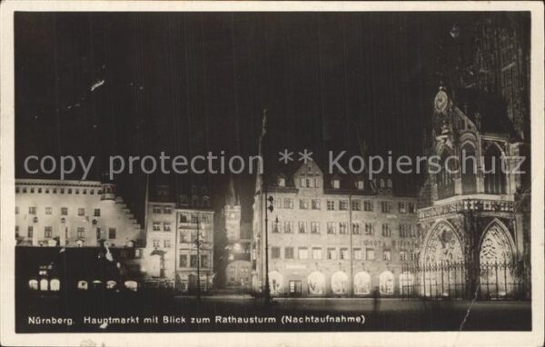 Nuernberg Hauptmarkt mit Blick zum Rathausturm Na