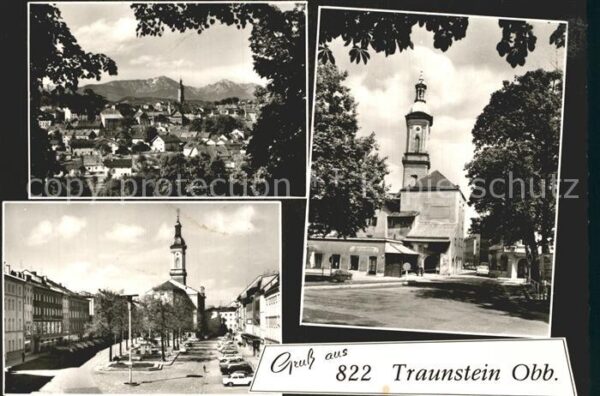 Traunstein Oberbayern Gesamtansicht Alpenblick Kirche Platz