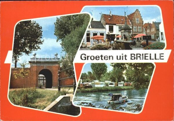 Brielle Niederlande Torbogen Brunnen Partie am Fluss Campin