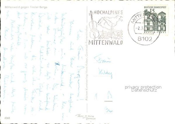Mittenwald Bayern Ortsansicht mit Kirche gegen Tiroler Be – Bild 2