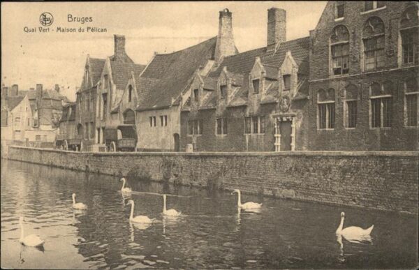 Bruges BRUGGE Belgie Quai Verl Maison du Pelican Schwäne