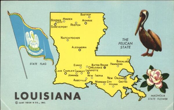Monroe Louisiana Übersichtskarte Pelikan Flagge