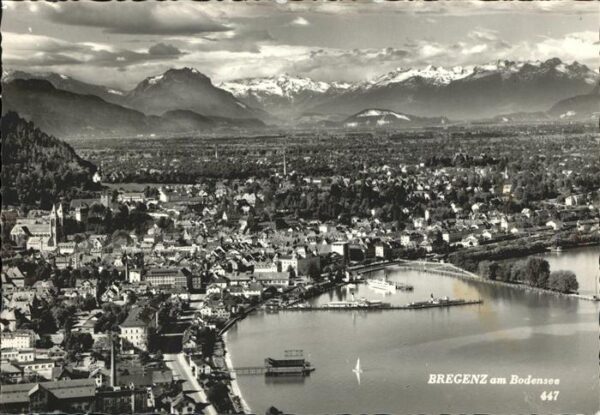 Bregenz Vorarlberg Panorama mit Alpenblick Bodensee Hafen
