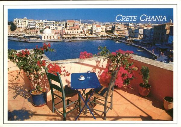 Chania Insel Kreta Terrasse Blick auf Hafen