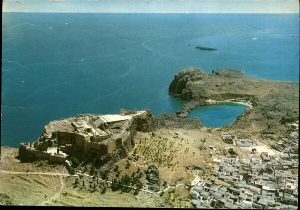 Rhodes Rhodos Greece Burgruine Lindos Fliegeraufnahme
