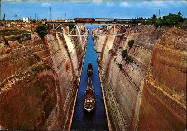 Korinth Kanal Schiff Eisenbahn Brücke
