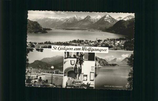 St Gilgen Salzkammergut Panorama mit Alpenblick Mozartbrunnen T