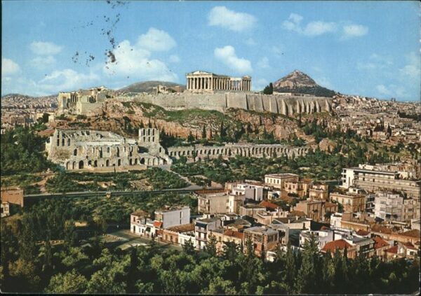 Athenes Athen Blick auf Akropolis vom Philopappos