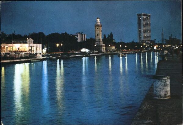 Rimini Porto Canale e Grattacielo notturno