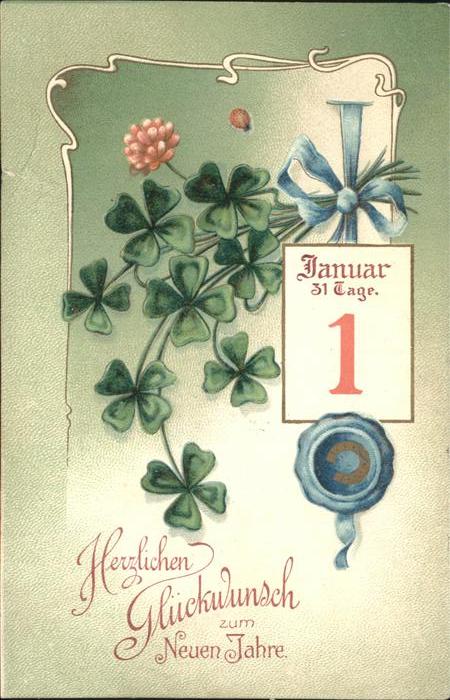 Datumskarte Januar Neujahr Kleeblätter
