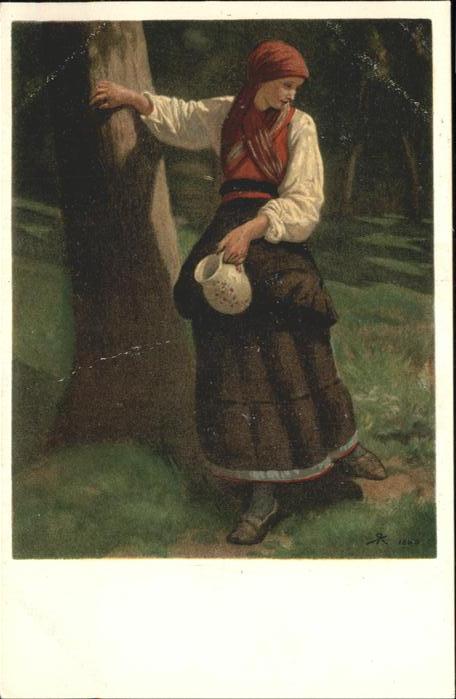 Kuenstlerkarte Nr. 1860 Rudolf Koller Änni am Brunnen