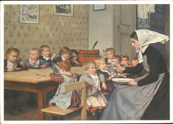 Kuenstlerkarte Albert Anker Die Kinderkrippe