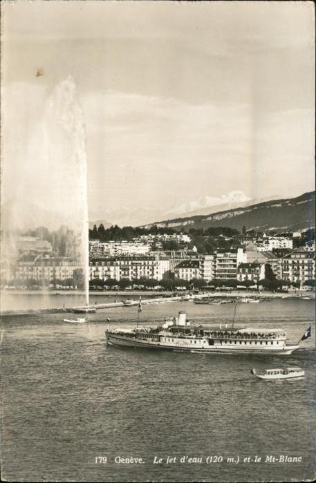 Dampfer Seitenrad Geneve Mt-Blance Springbrunnen
