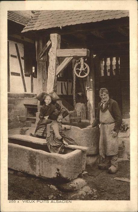 Brunnen Bauwerke Alsacien Tracht Bauern