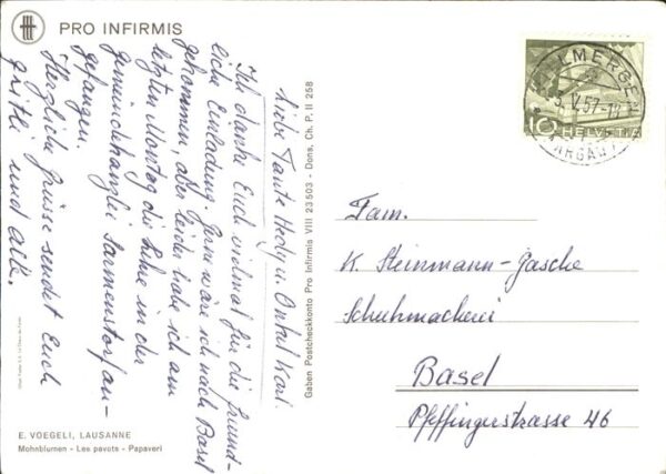 Kuenstlerkarte E. Voegeli Lausanne Mohnblume Pro Infir – Bild 2