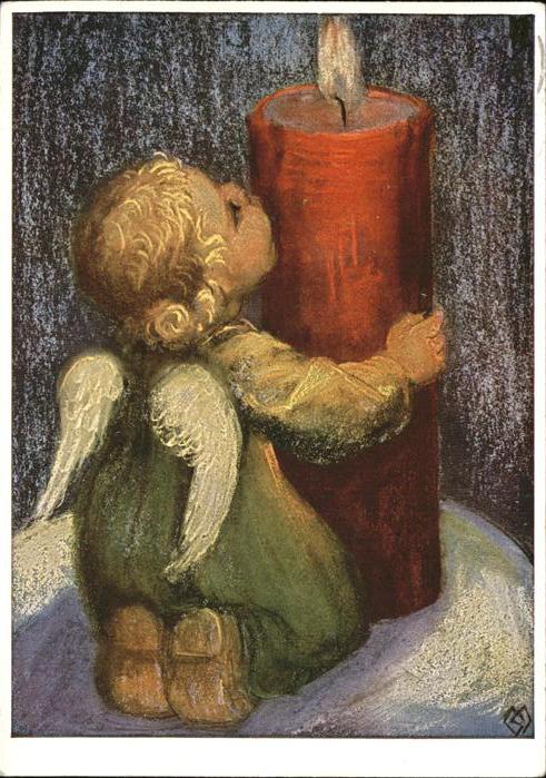 Spoetl Maria Kuenstlerkarte Nr. 375 Weihnachten Engel Kerze